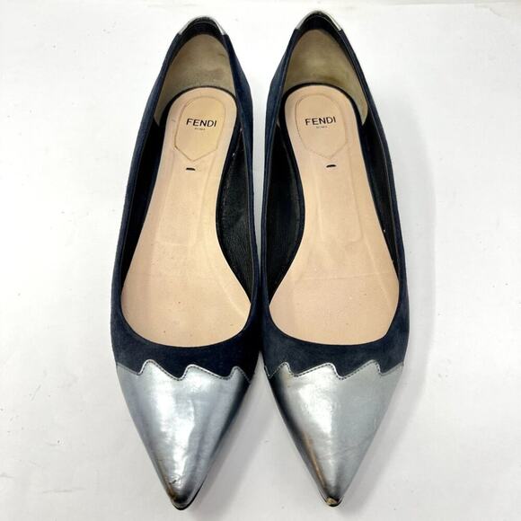 Fendi Leather Low Heel Flats Shoes Women IT 40 Pointed Toe Slip On Made in Italy - Picture 6 of 11